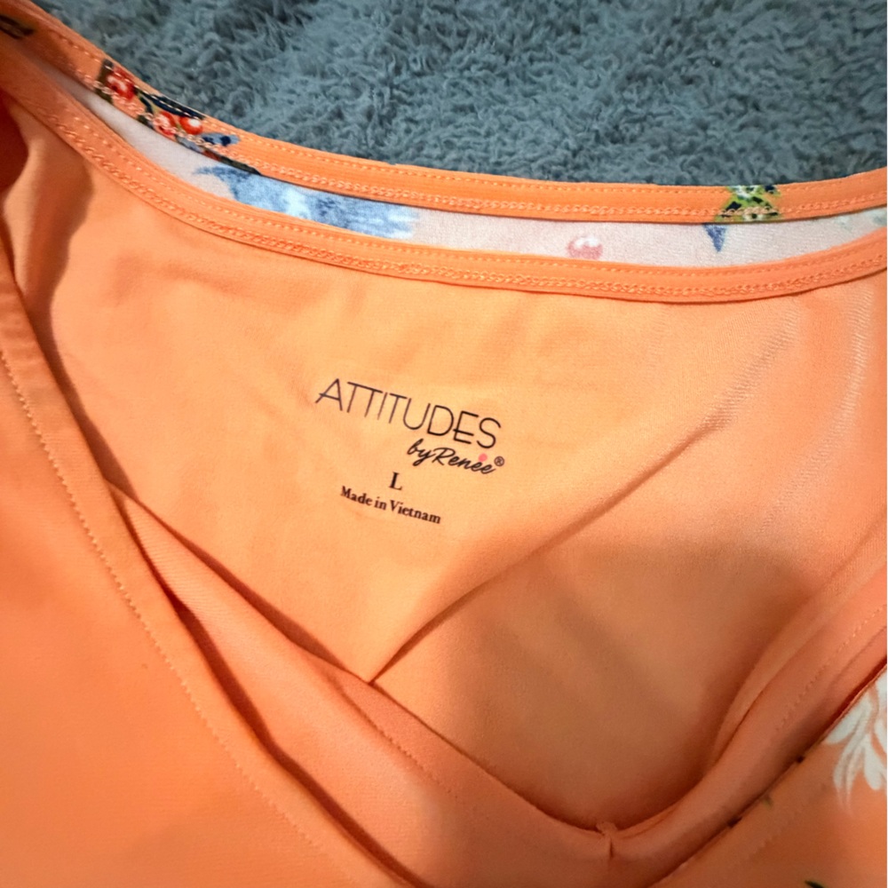 Women’s Attitudes by Renee Como Jersey Two Pack Tops BlouseOrange floral Large - Picture 5 of 8